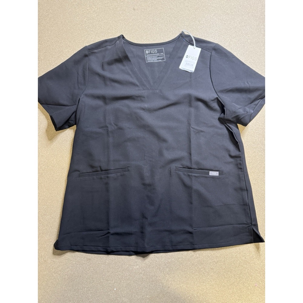 FIGS Shirt Adult 2XL Black Three Pocket Scrub Top V Neck Scrubs Short Sleeve